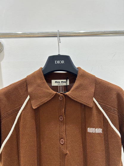 25 Summer new brown lapel knitted short sleeves