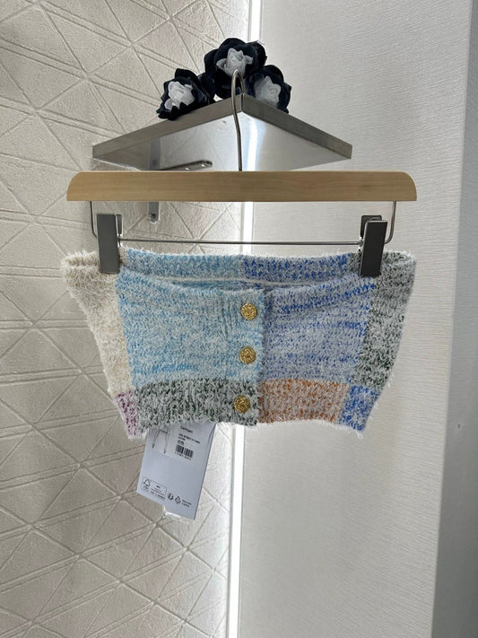 25 new button contrast color knitted tube top