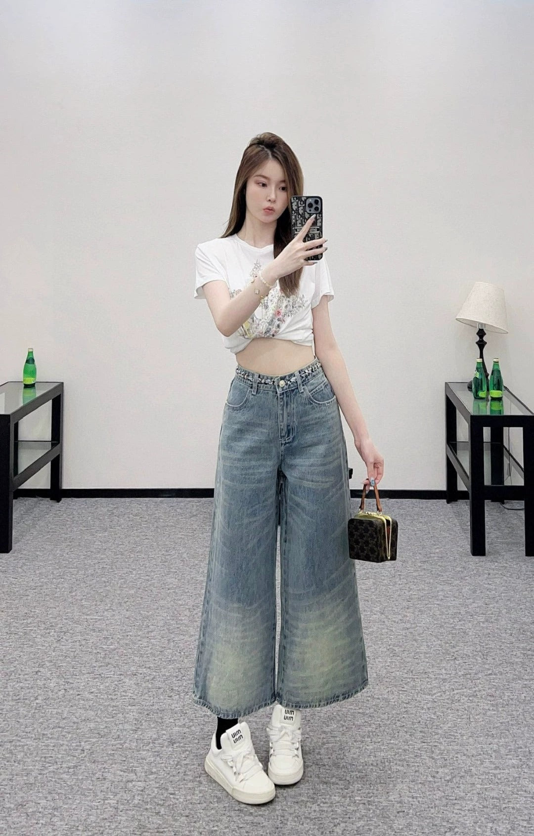 25 new high waist white pleated denim cropped pants
