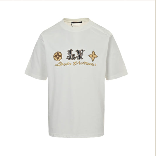 25ss Four-leaf clover letter logo printed short sleeves