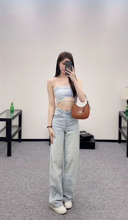 25 new button contrast color knitted tube top
