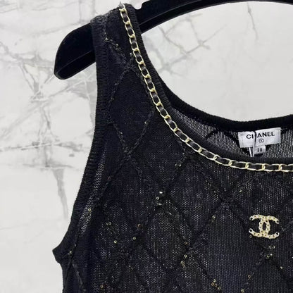 Classic Chain-Embellished Sheer Back Vest
