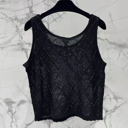 Classic Chain-Embellished Sheer Back Vest