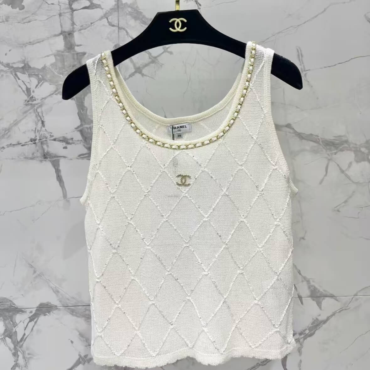 Classic Chain-Embellished Sheer Back Vest
