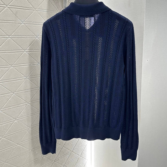 Lapel-Design Openwork Knit Cardigan