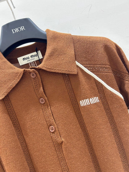 25 Summer new brown lapel knitted short sleeves