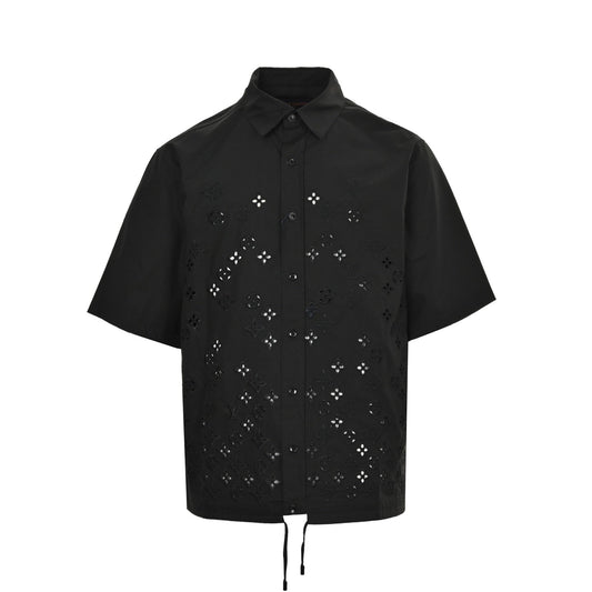 25ss floral hollow embroidery short sleeved shirt