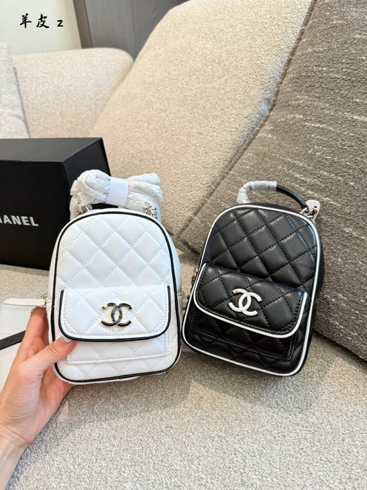 25 New panda color multi-purpose small backpack made of sheepskin