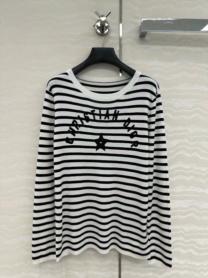 25 Navy striped happy star knitted long-sleeved top