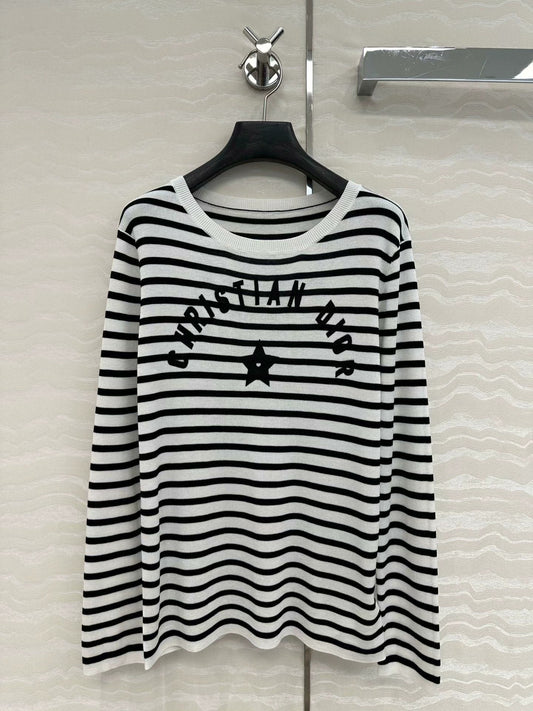 25 Navy striped happy star knitted long-sleeved top