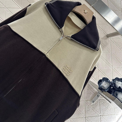 Vintage Color-Block Notch Lapel Jacket