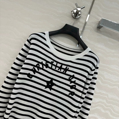 25 Navy striped happy star knitted long-sleeved top