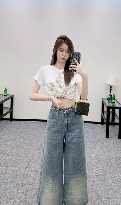 25 new high waist white pleated denim cropped pants