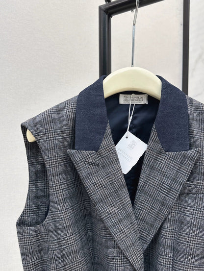 25fw Blue plaid suit vest