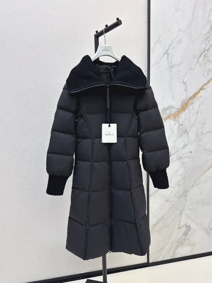 25 Knitted splicing large lapel umbrella shaped long down jacket