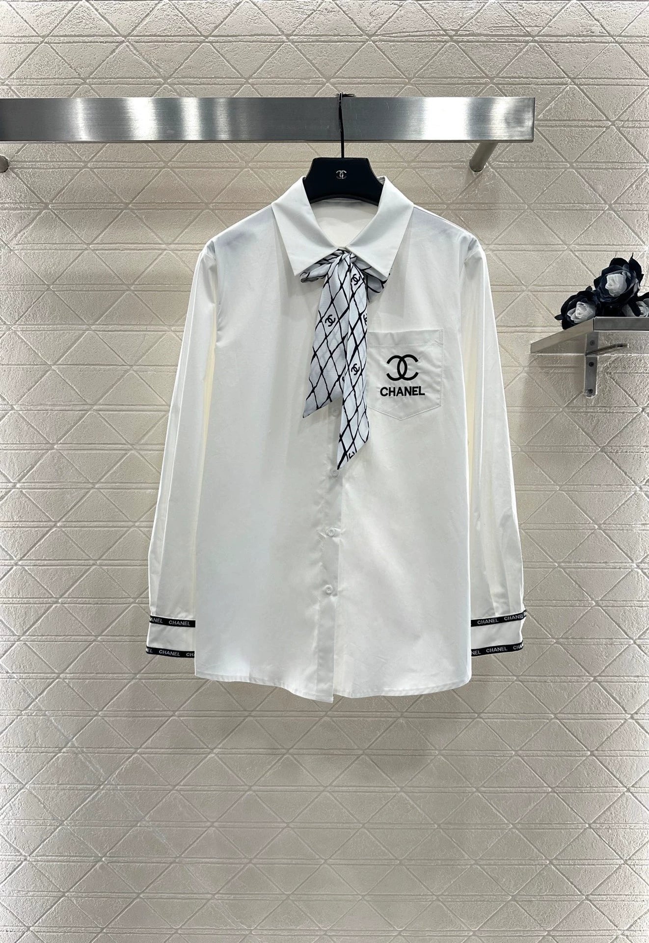 25fw Printed silk scarf shirt