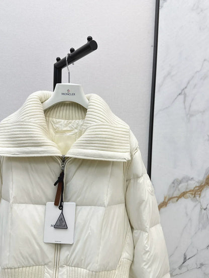 25 Knitted patchwork large collar jacket down jacket