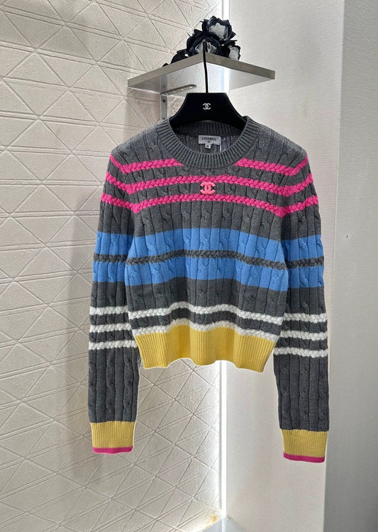 C 25 Colorful Striped Crochet Pullover Sweater