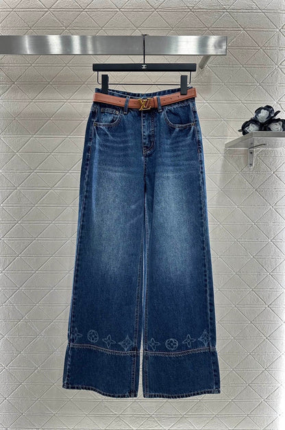 25fw Belt straight leg logo denim pants