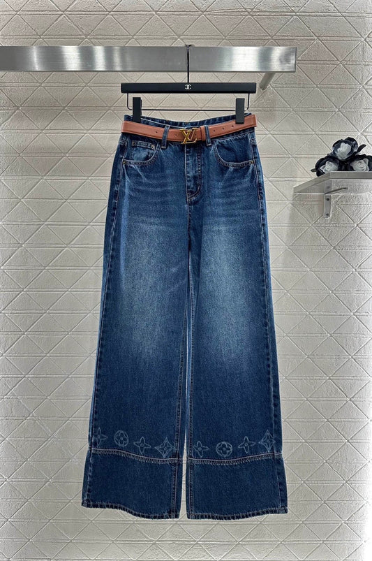 25fw Belt straight leg logo denim pants