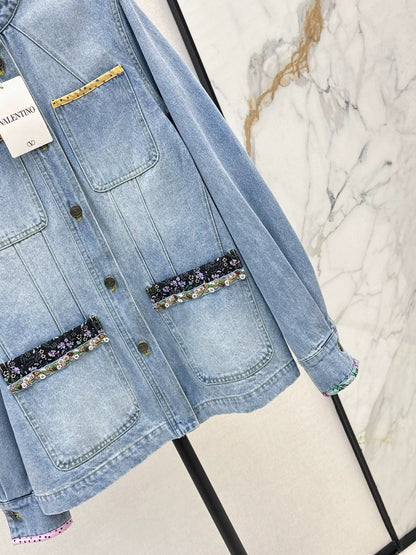 2025 Silhouette floral beaded denim jacket