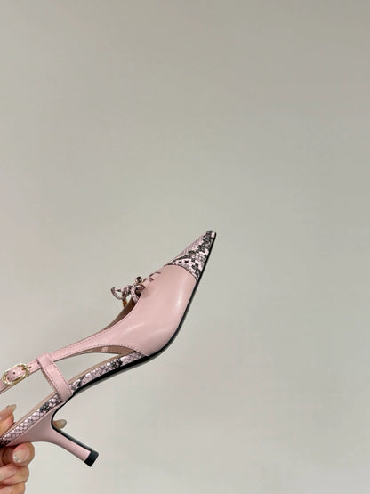 Serpentine pointed cat heel high heels