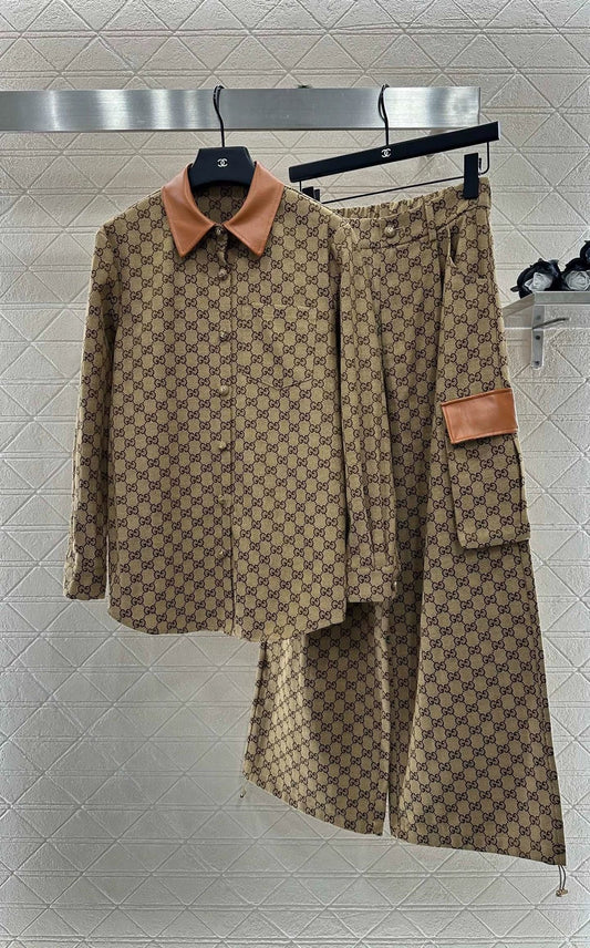 25 Splicing jacquard shirt and pants set