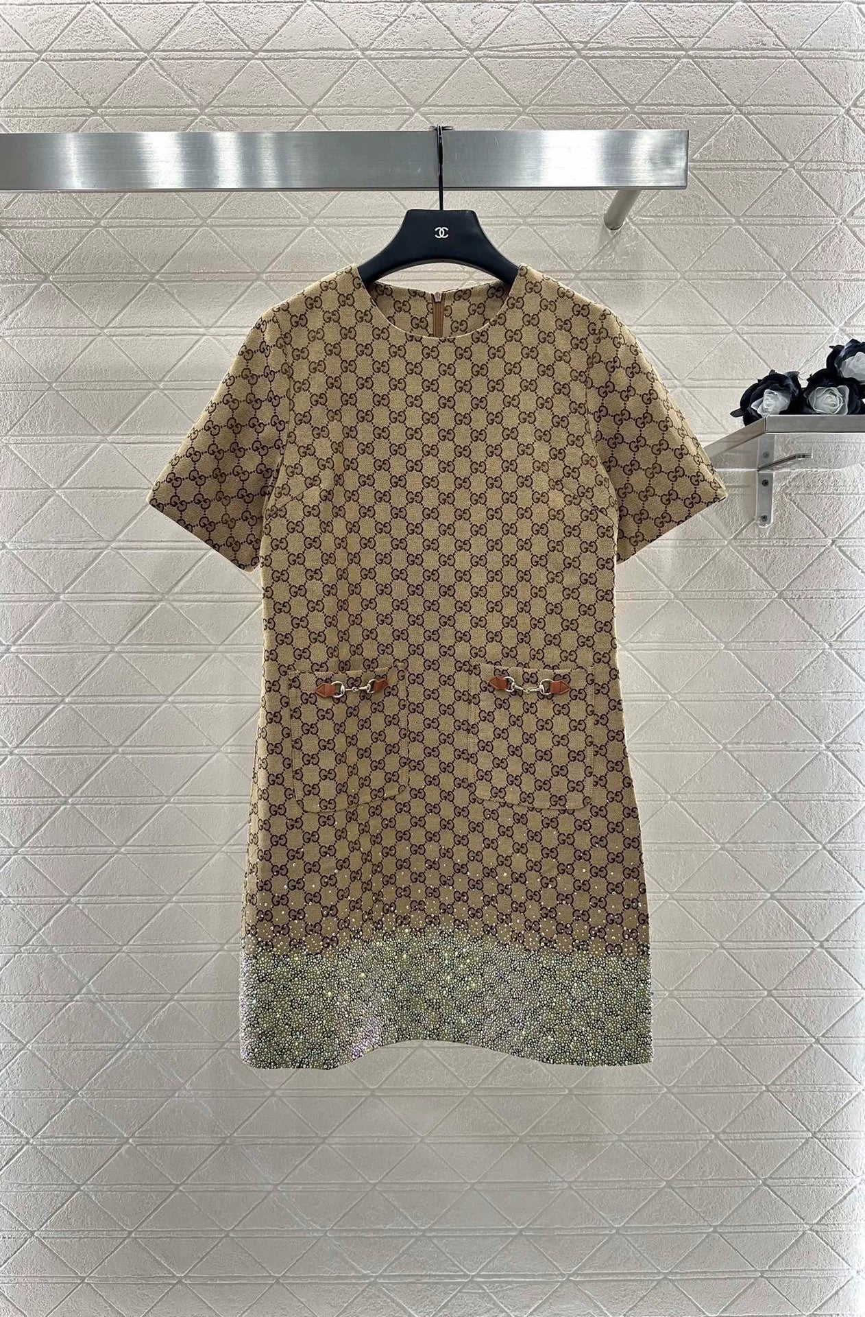 25fw Hot stamping jacquard short sleeved dress