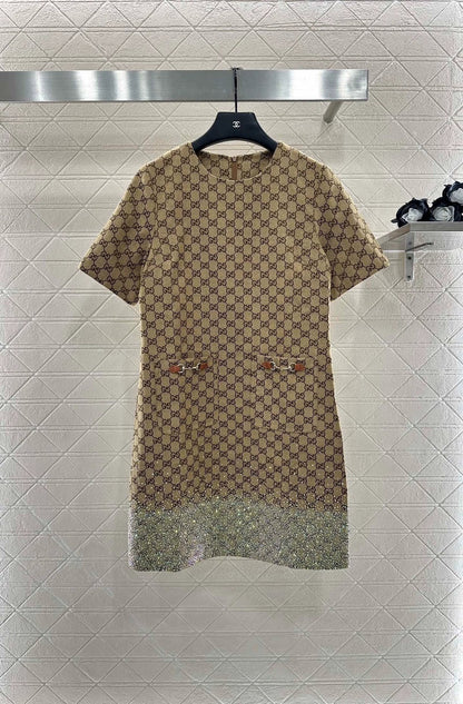 25fw Hot stamping jacquard short sleeved dress