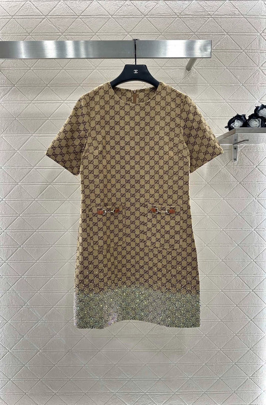 25fw Hot stamping jacquard short sleeved dress