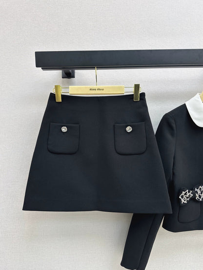 25fw Bow decoration pocket lapel jacket+skirt