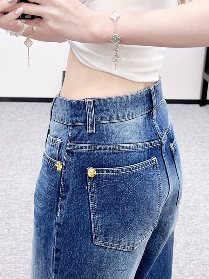 2025 High waisted white pleated denim pants