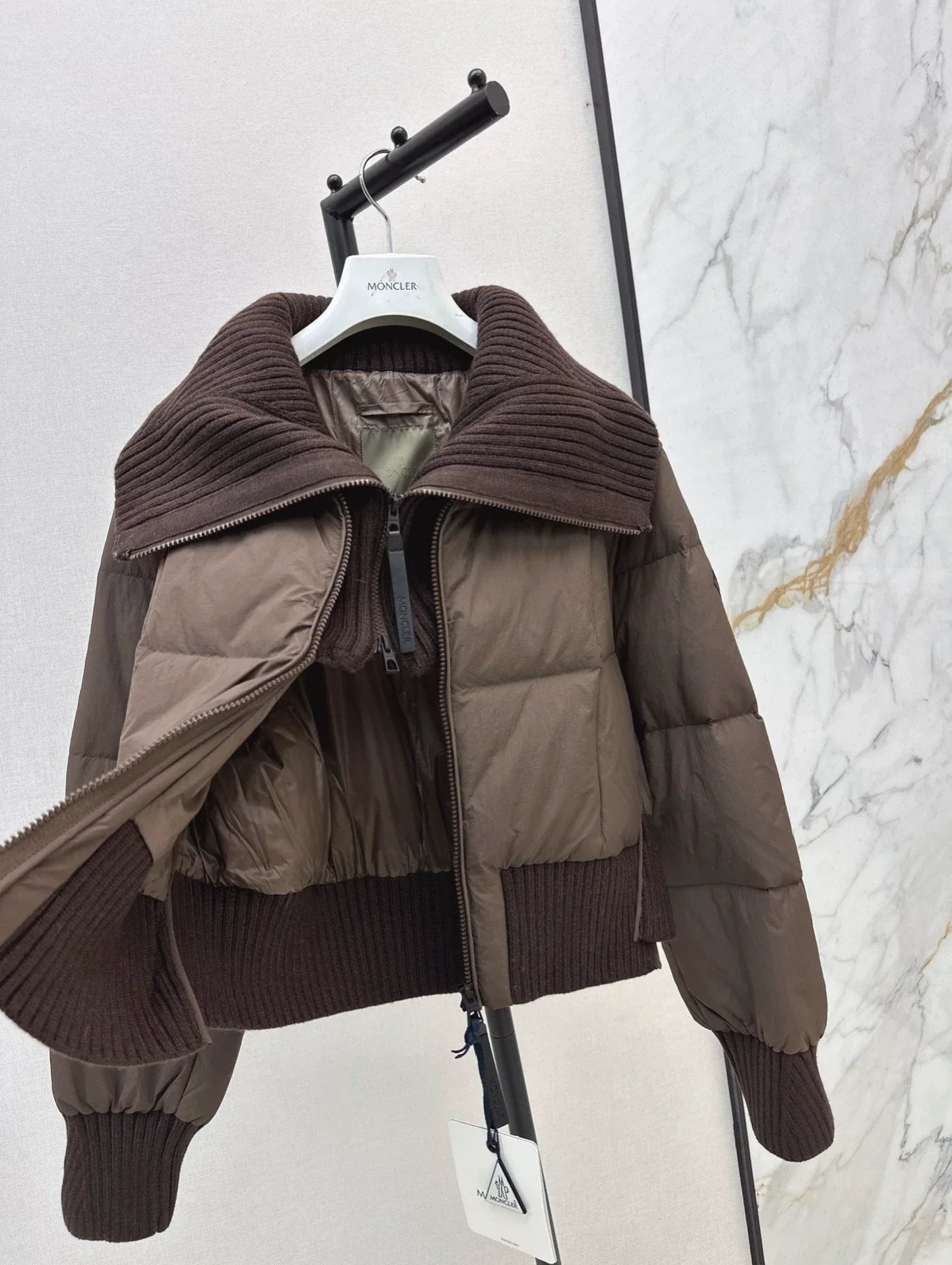 25 Knitted patchwork large collar jacket down jacket