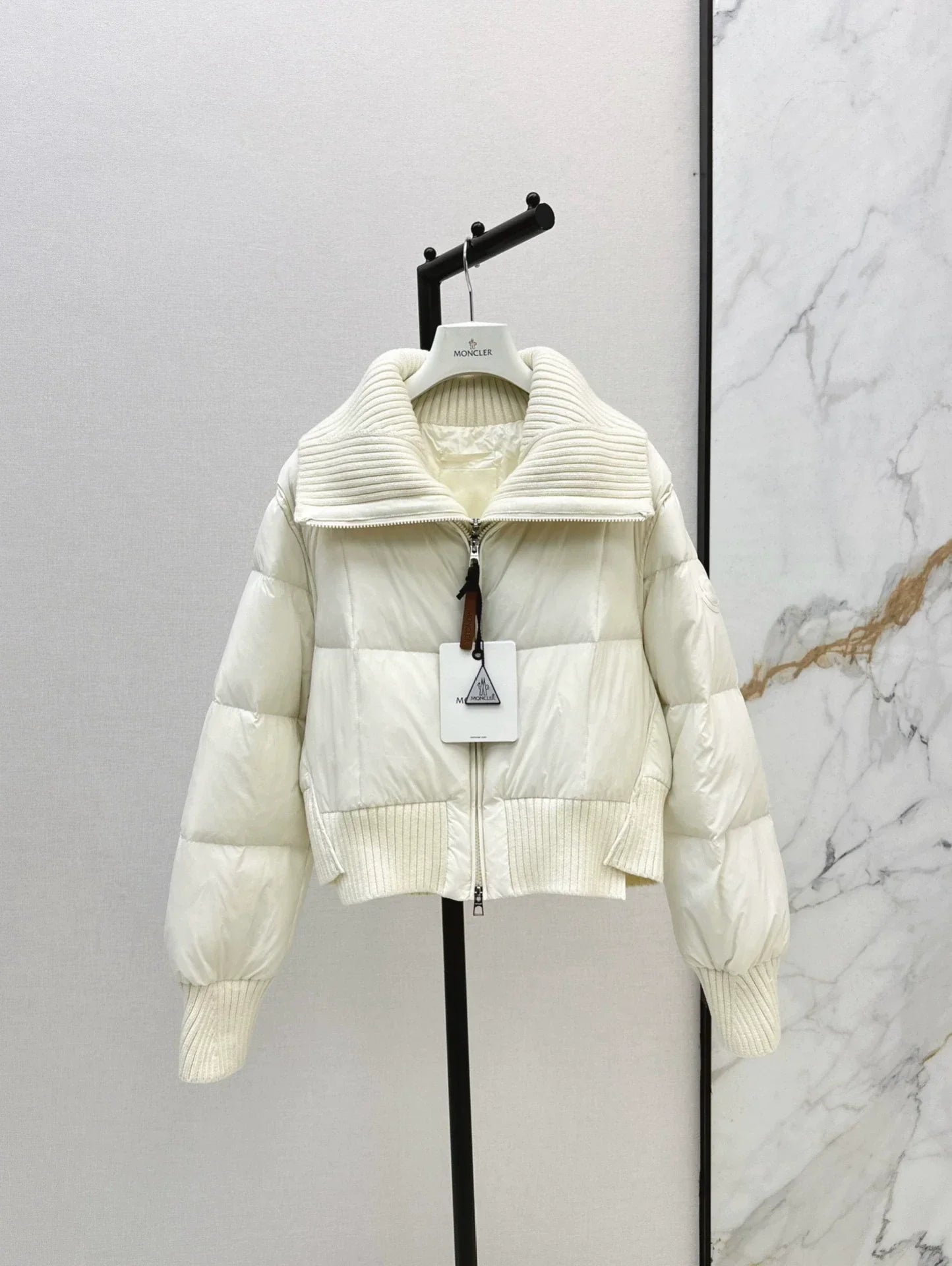 25 Knitted patchwork large collar jacket down jacket