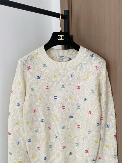 25fw new round neck embroidered knitted sweater