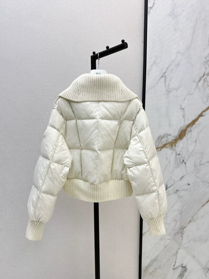 25 Knitted patchwork large collar jacket down jacket
