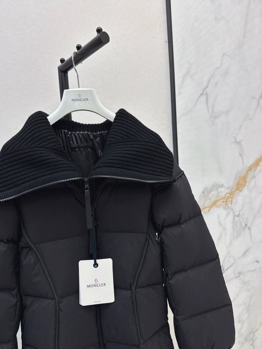 25 Knitted splicing large lapel umbrella shaped long down jacket