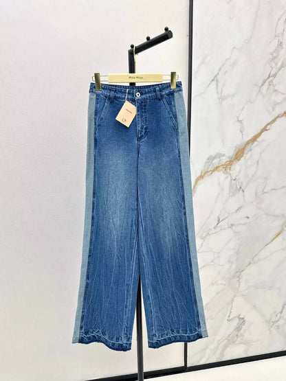 25fw Color blocked denim straight leg pants