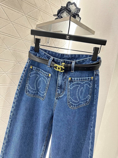 2025 Belt, straight leg denim pants