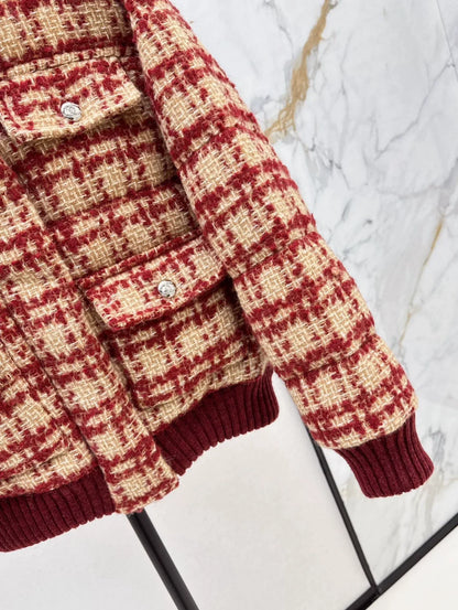 25 Skiing tweed plaid stand up collar down