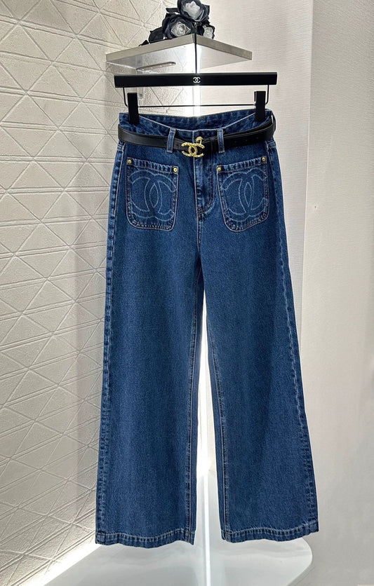 2025 Belt, straight leg denim pants