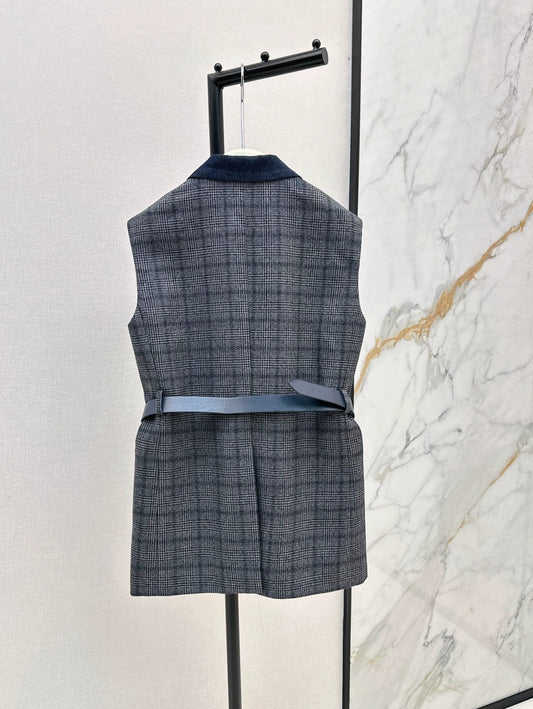 25fw Blue plaid suit vest