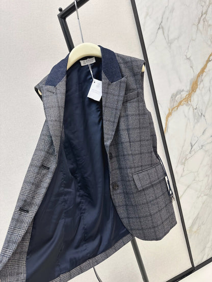 25fw Blue plaid suit vest