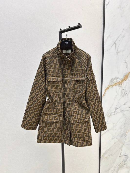 25fw Alphabet Jacquard Stand up Collar Waist Jacket