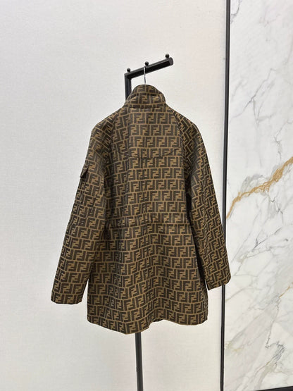 25fw Alphabet Jacquard Stand up Collar Waist Jacket
