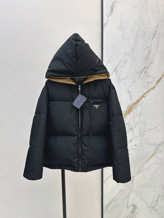 25fw Triangular decoration hooded down jacket
