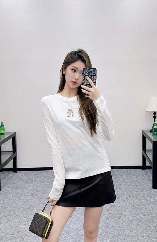 C 25 Rhinestone Beaded Perfume Bottle Crew Neck Bottoming Shirt