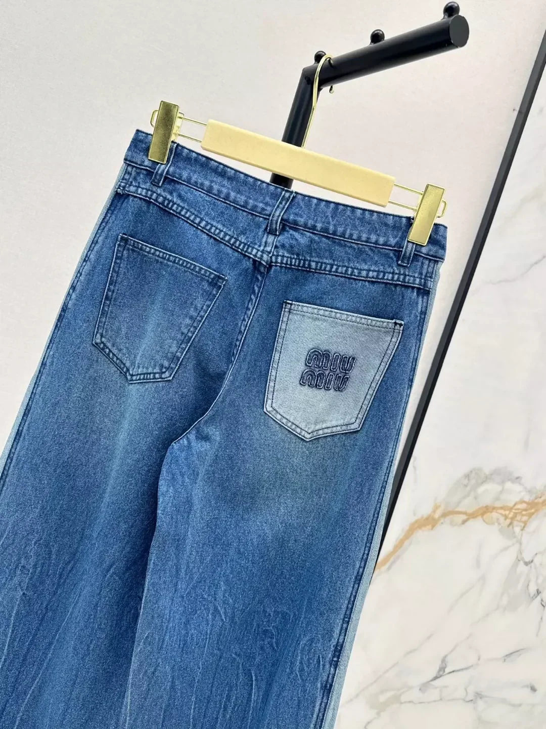 25fw Color blocked denim straight leg pants