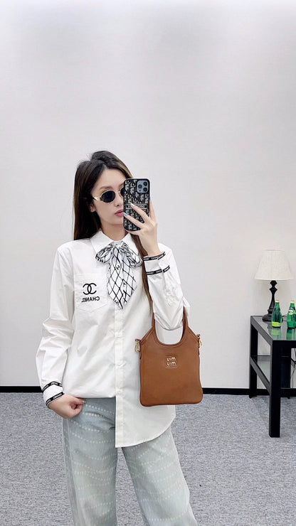 25fw Printed silk scarf shirt