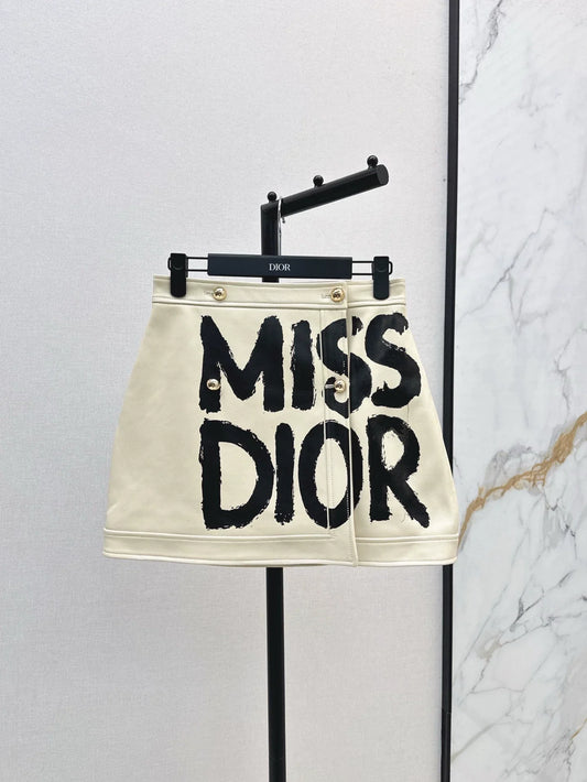 25fw Printed loose leather skirt
